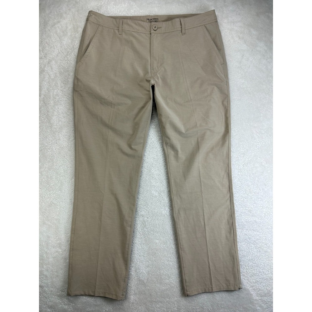 Huk Performance Chino Pants Mens 40 Beige Fishing Stretch Flat Front Outdoor